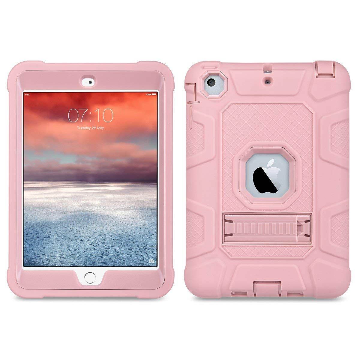 ULAK iPad Mini Case,iPad Mini 2 Case,iPad Mini 3 Case,iPad Mini Retina Case, Three Layer Heavy Duty Shockproof Protective Case for iPad Mini 1/2/3 with Kickstand (Rose Gold+Rose Gold)