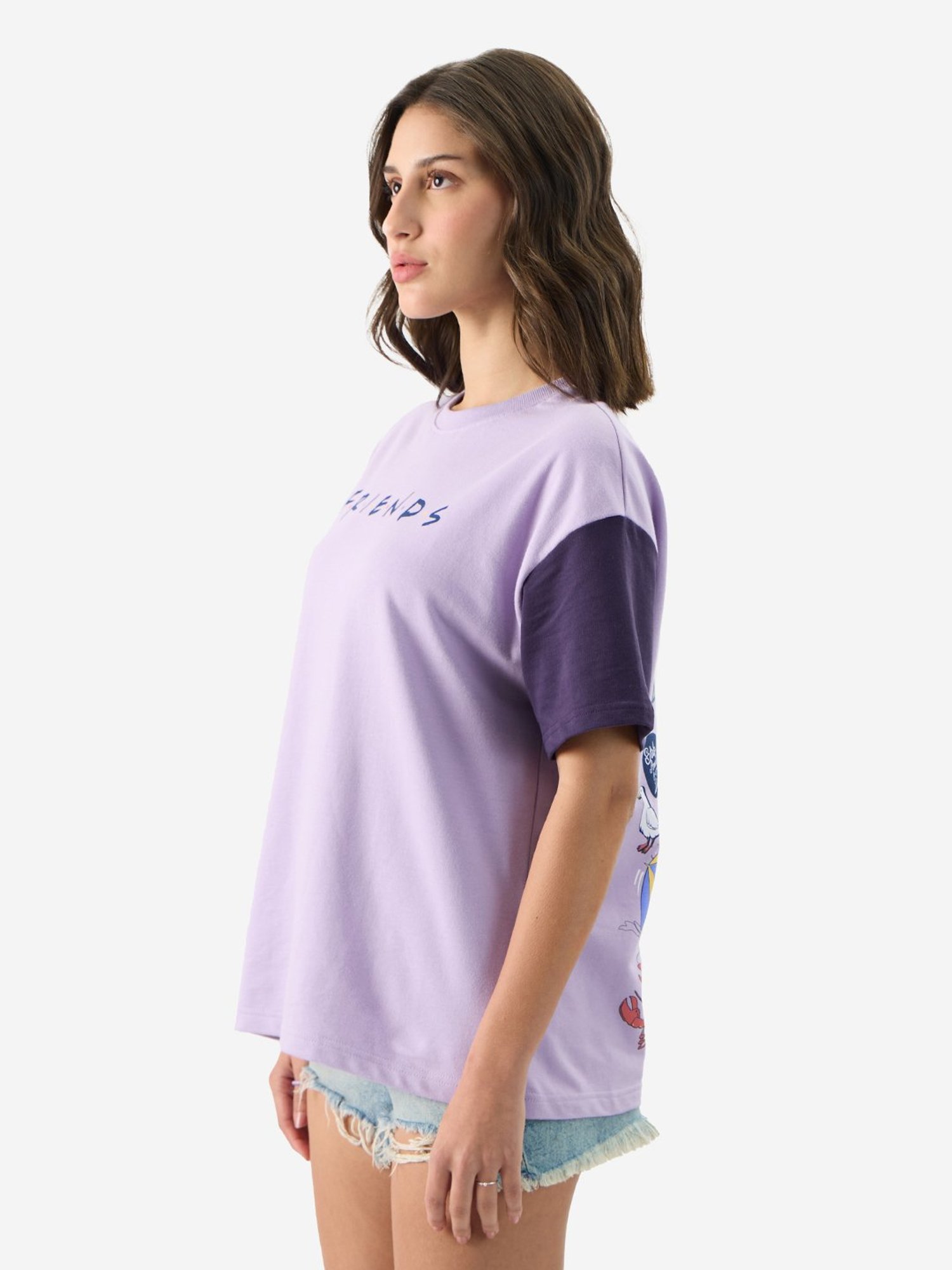 The Souled Store Lavender Cotton Graphic Print Oversized T-Shirt