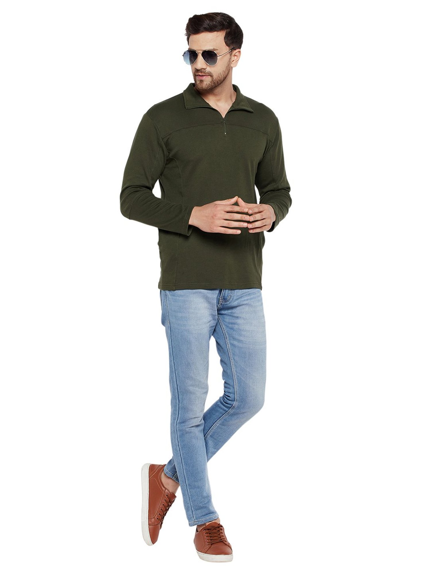 Hypernation Green Relaxed Fit Cotton Polo T-Shirt