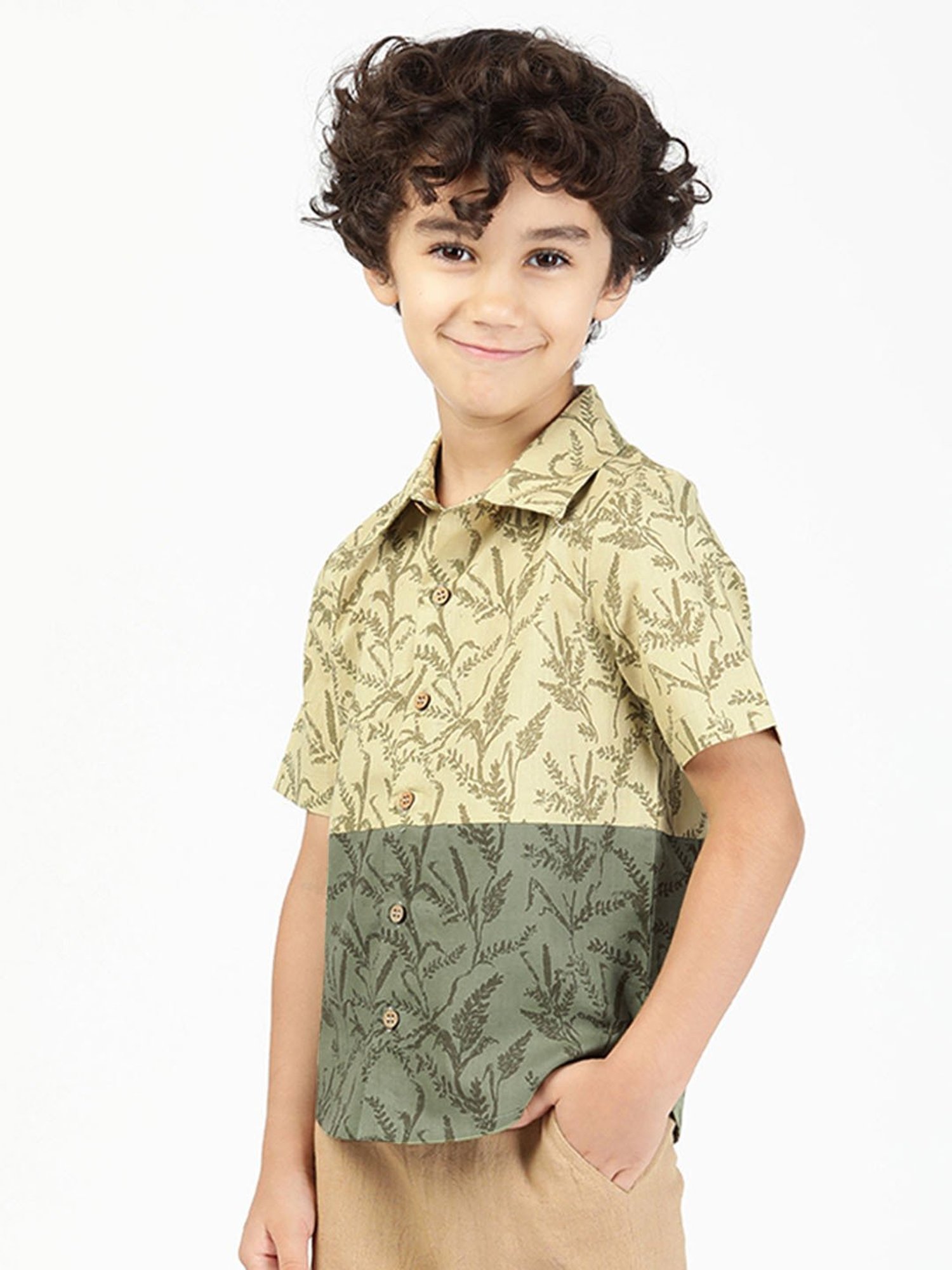 Budding Bees Kids Green Printed Shirt
