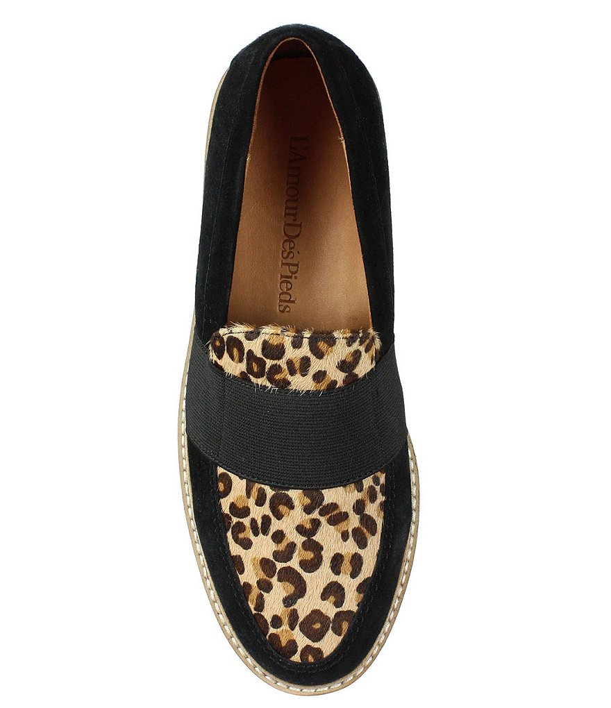 L'Amour Des Pieds Xanthus Suede Leopard Print Calf Hair Penny Loafers