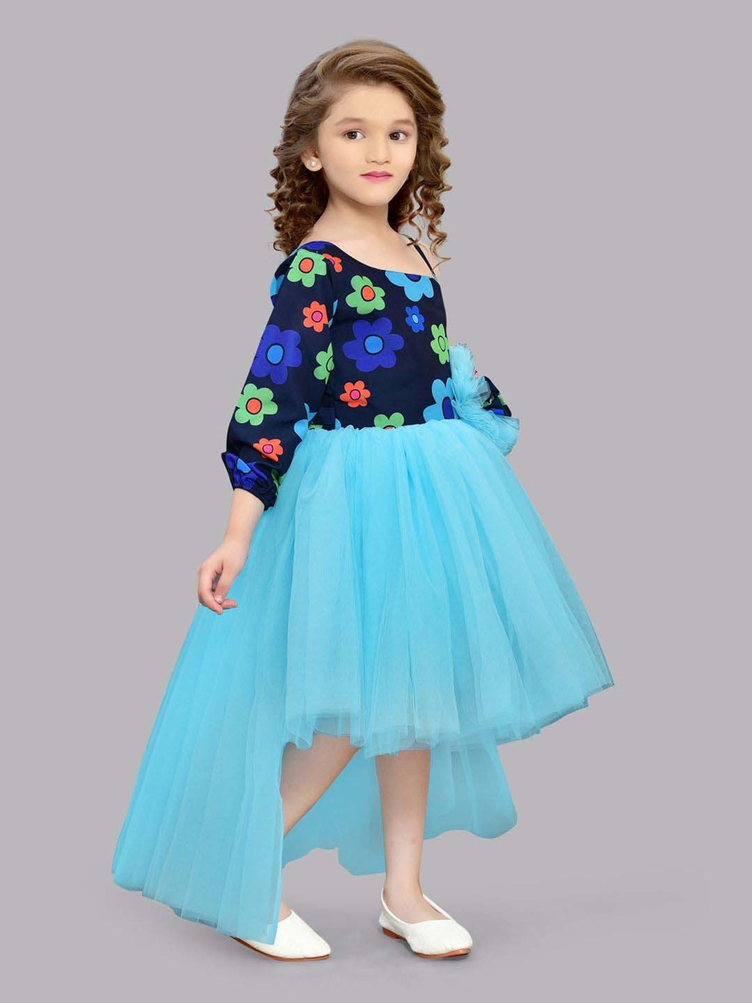 Pink Chick Kids Blue Floral Party Gowns