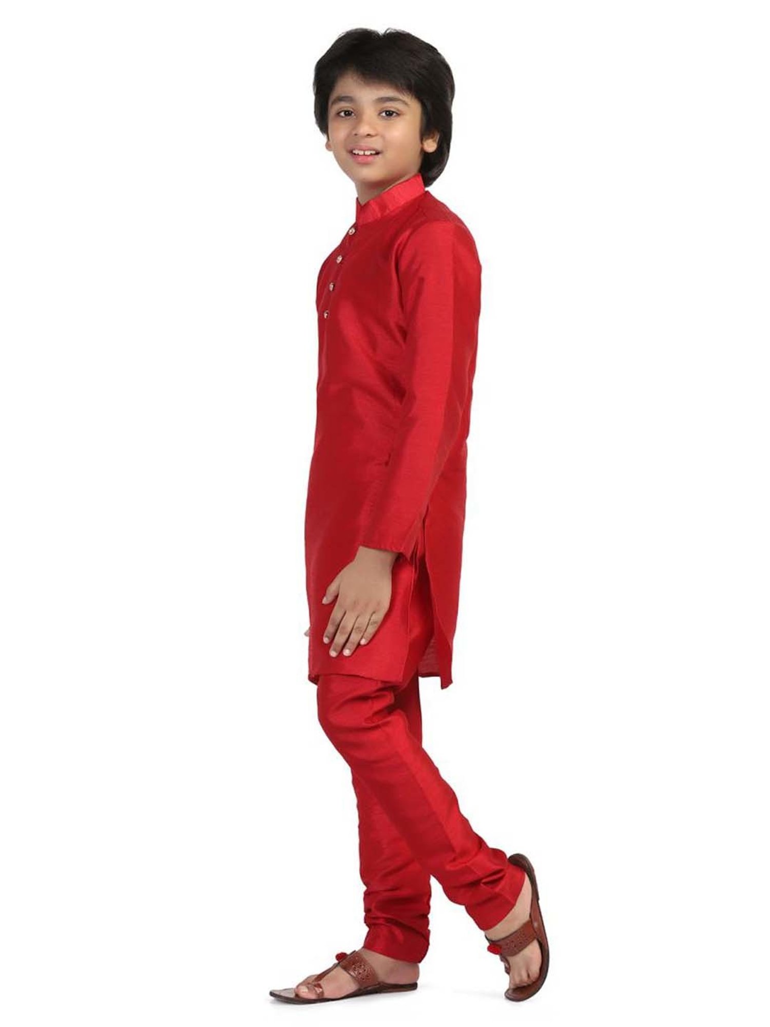 TAHVO Kids Red Slim Fit Full Sleeves Kurta Set