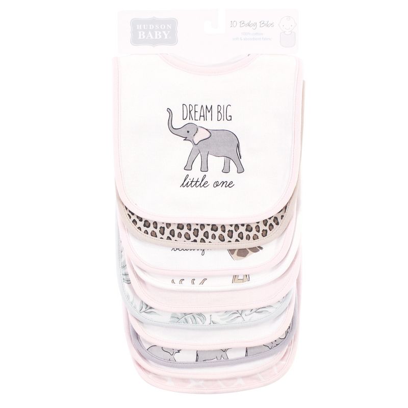 Hudson Baby Infant Girl Cotton Bibs, Modern Pink Safari, One Size