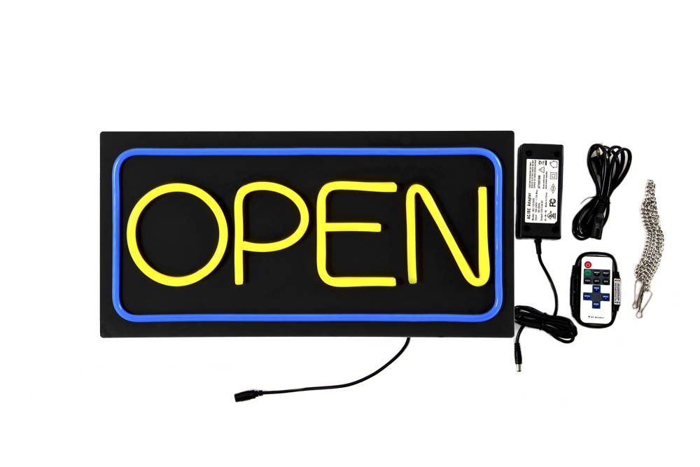 LARGE LED Open Sign With Remote! Very Bright! BD24-6 (24x12) Yellow & Blue