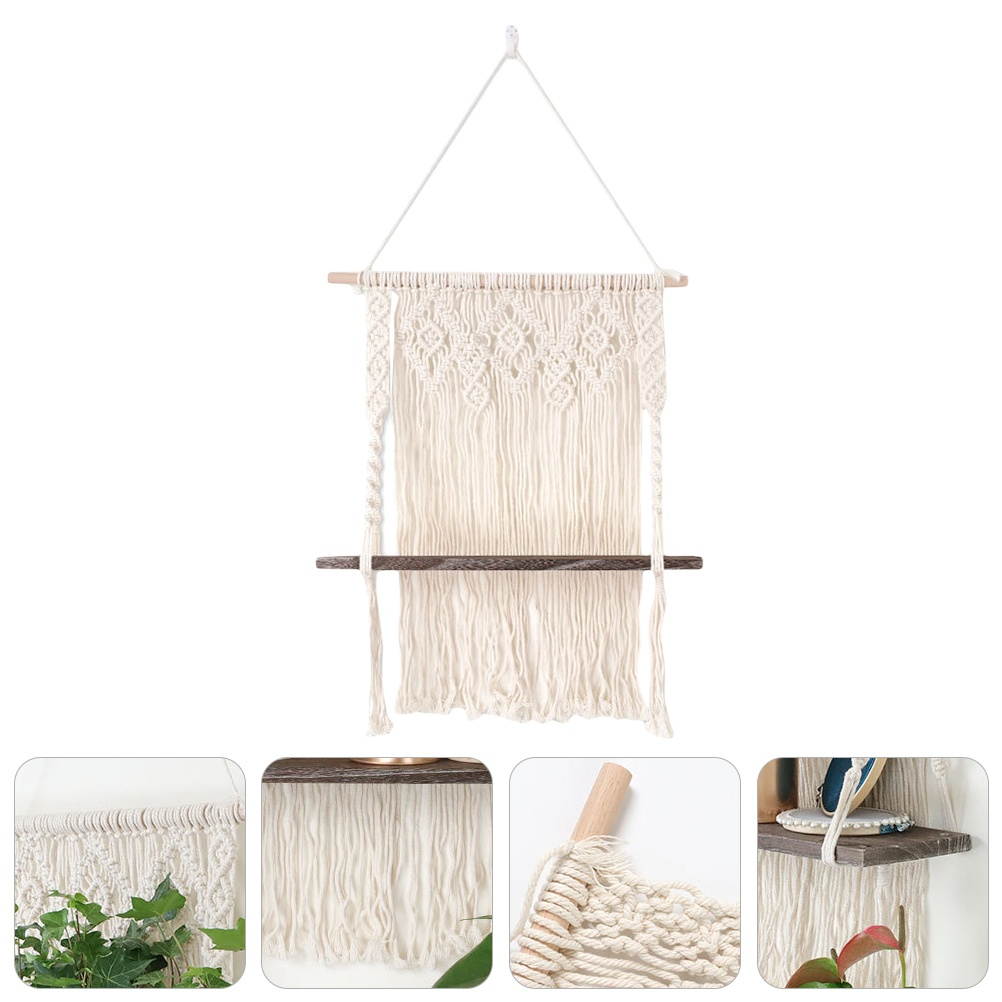 1pc Indoor Pendant Wall Storage Shelf Hanging Pendant Tassel Style Tapestry