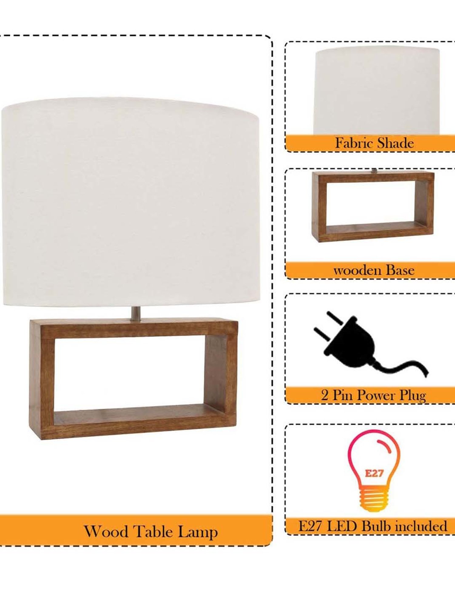 Homesake White & Brown Wood Bedside Desk Nightstand Table Lamp