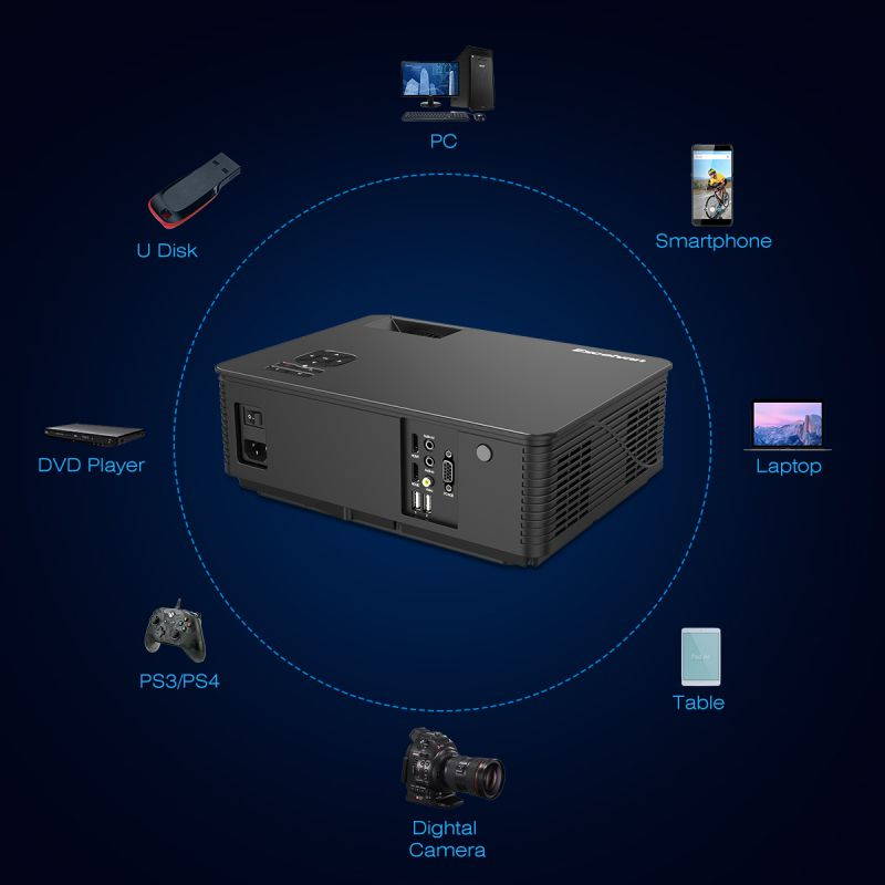 200" 5000 Lumen LED Projector HD 1080P Home Theater PS4 VGA TV BOX 2*USB 2*HDMI
