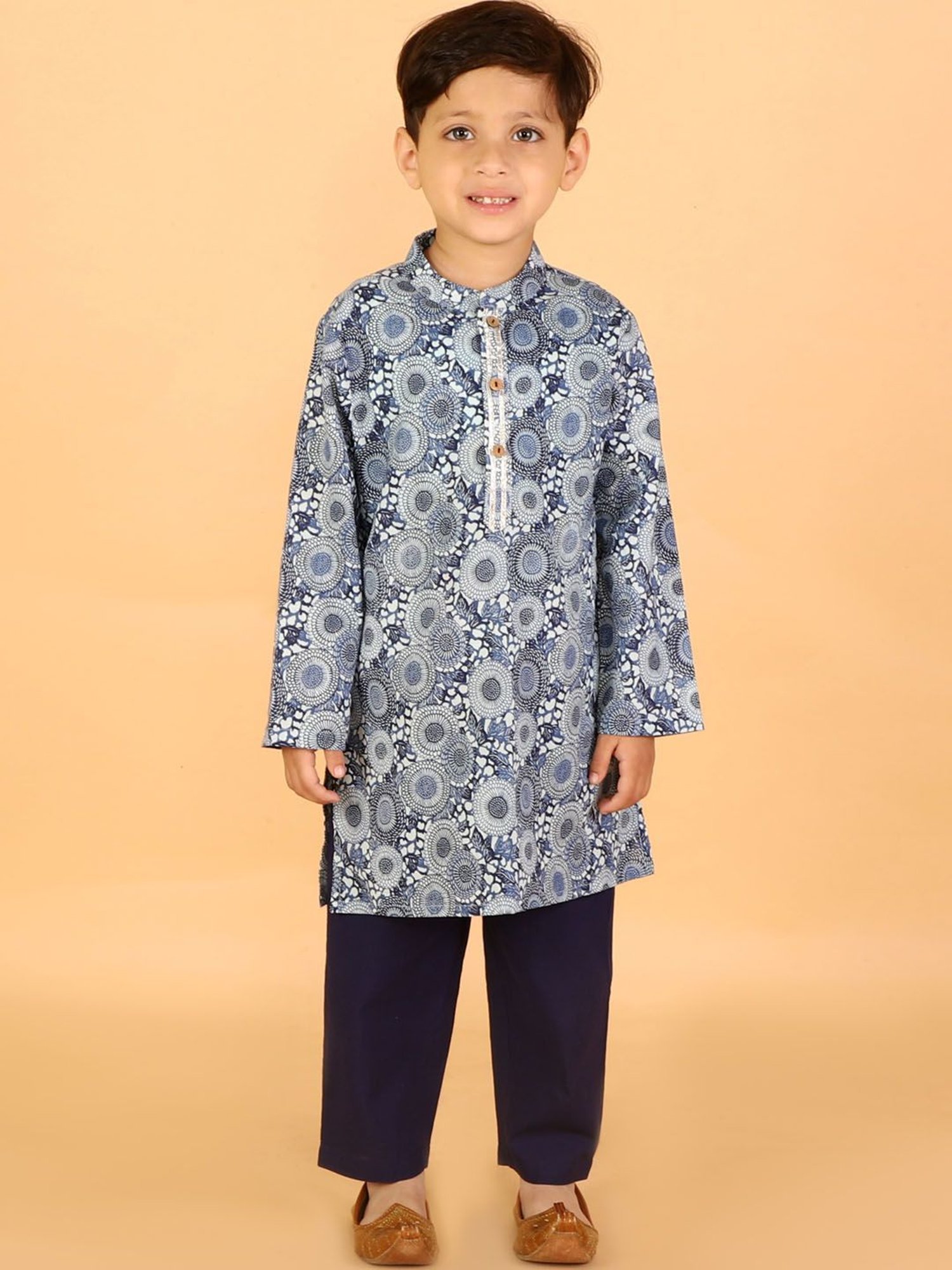Lil Drama Kids Purple & White Printed Full Sleeves Kurta with Pyjamas