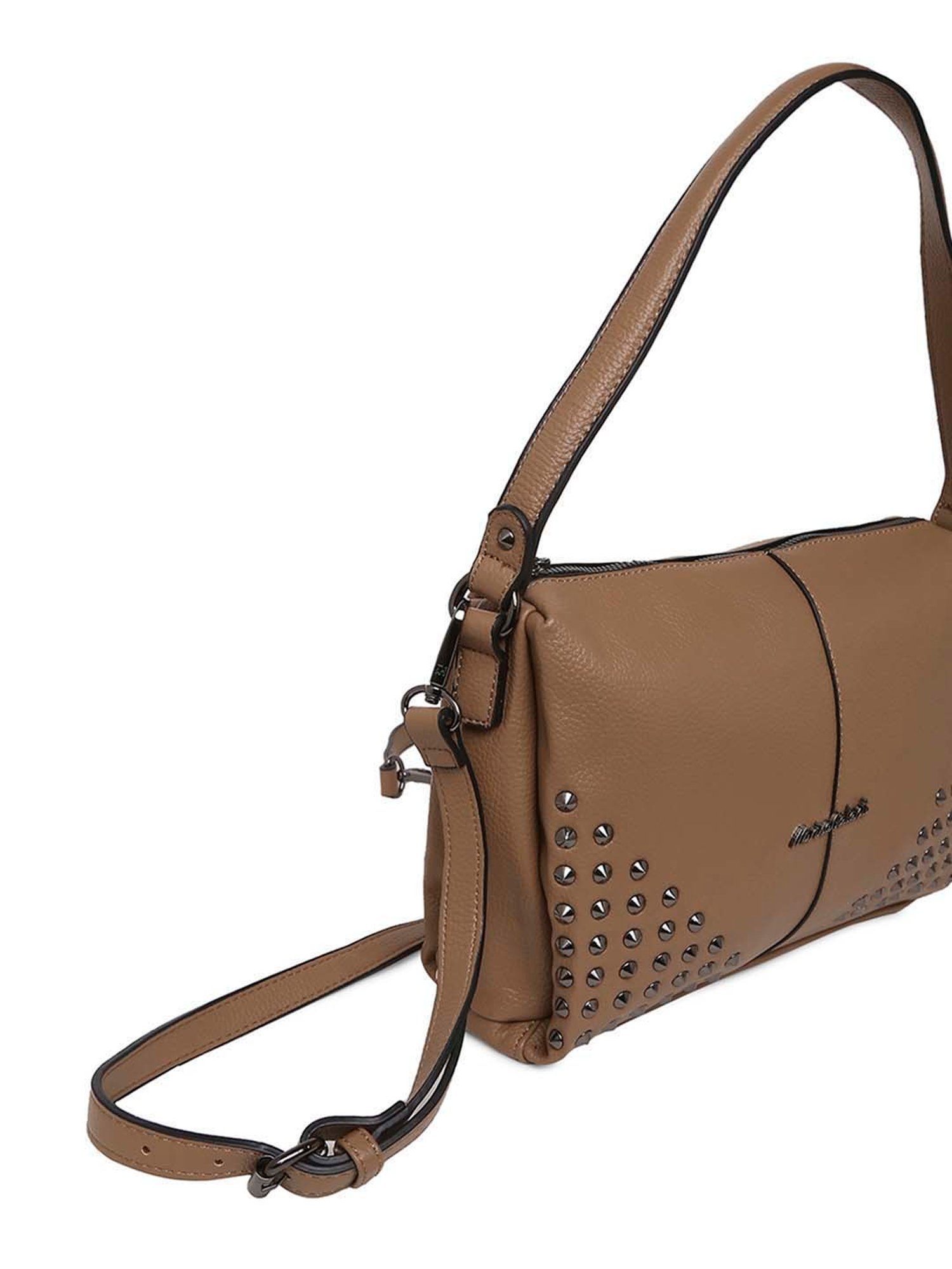 Marina Galanti Brown Rivets Medium Baguette Bag
