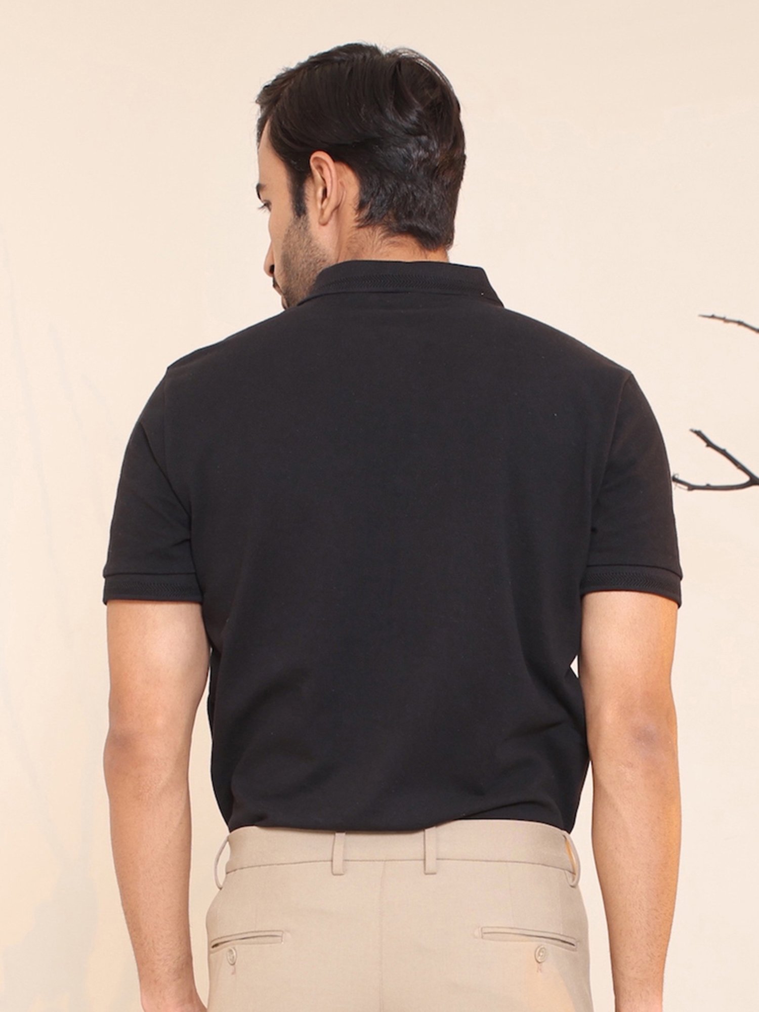 SUBTRACT Black Regular Fit Cotton Polo T-Shirt