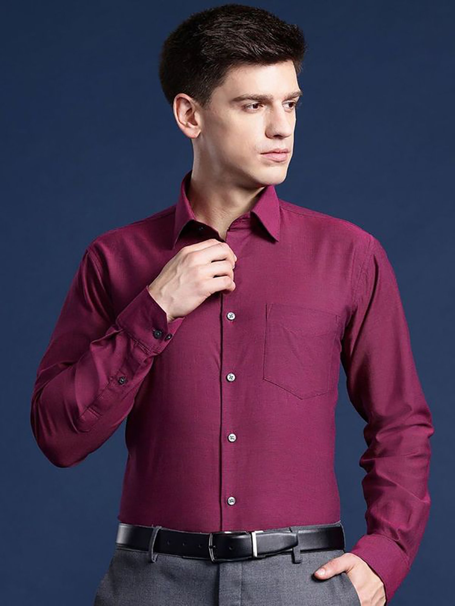 Hancock Purple Cotton Slim Fit Solid Shirts