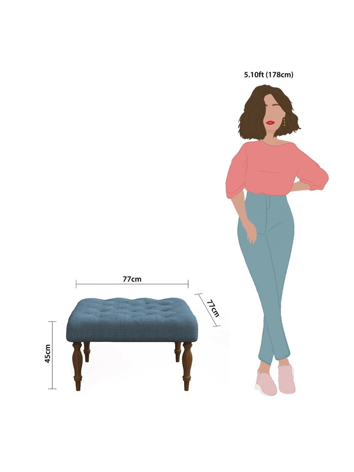 Chumbak Sailor Blue Sheesham Wood English Ottoman