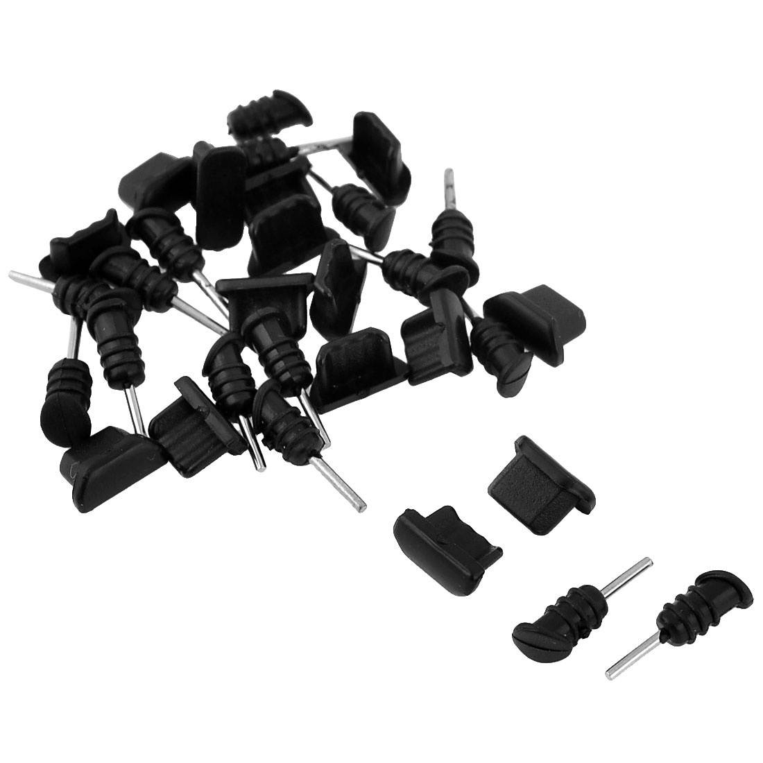 15 Pcs Anti Dust Black Soft Plastic Dock Cover Micro USB Port Ear Jack