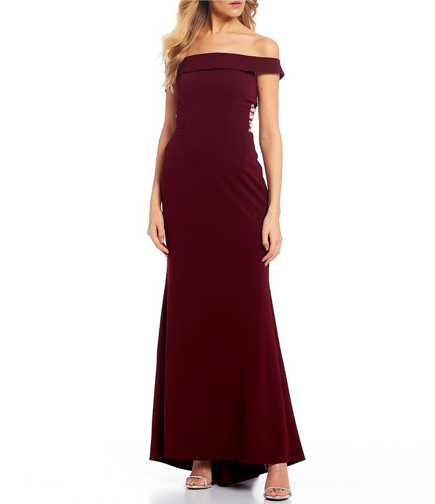 Xtraordinary Off-the-Shoulder Beaded-Side Trim Fitted Long Dress