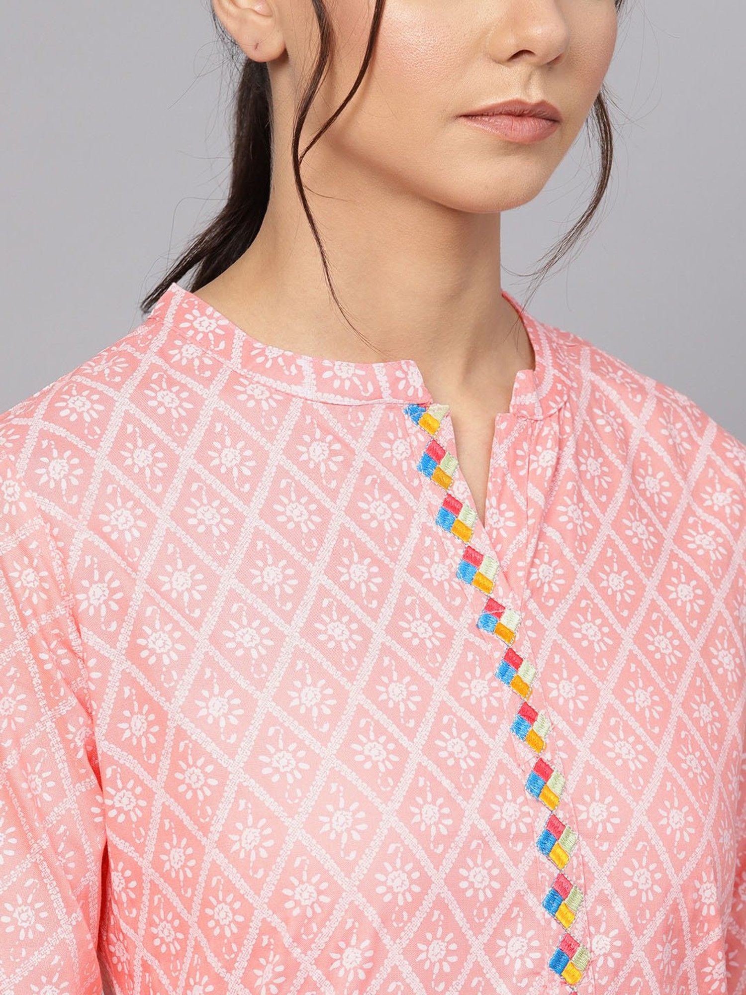 Anubhutee Peach & White Printed Kurta Palazzo Set