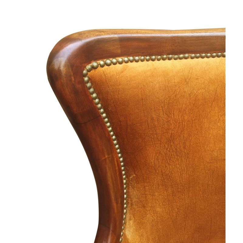 Curved Back Fabric Arm Upholstered Wooden Accent Chair Brown/Orange - The Urban Port