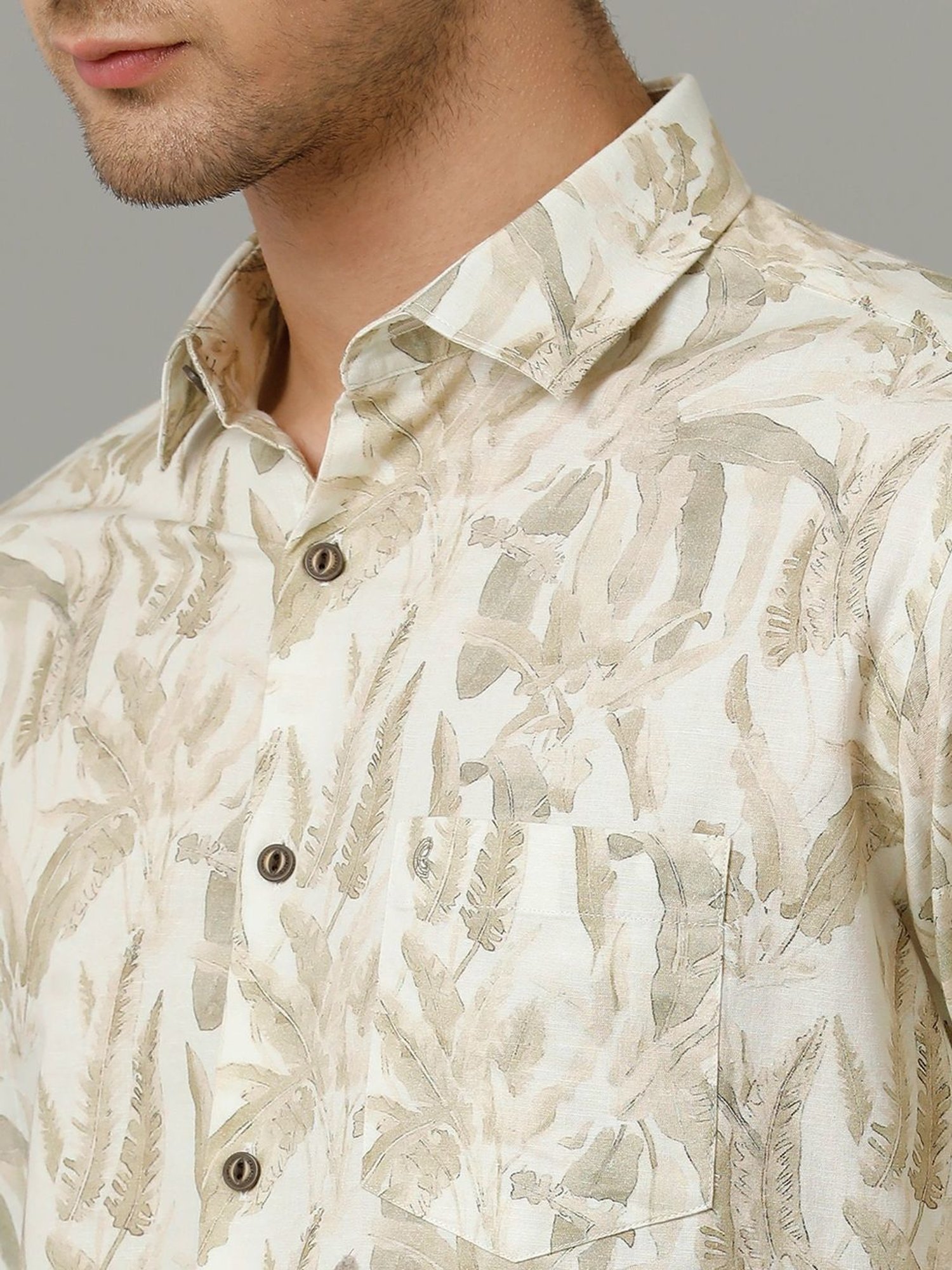 Cavallo By Linen Club Green Linen Contemporary Fit Printed Shirt