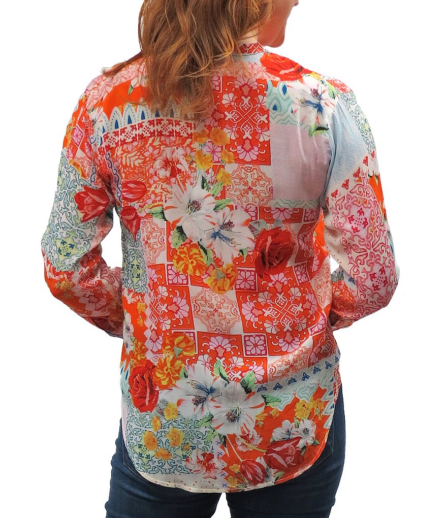 Karyn Seo Penni Patch Print Point Collar Long Sleeve Tie Front Shirt