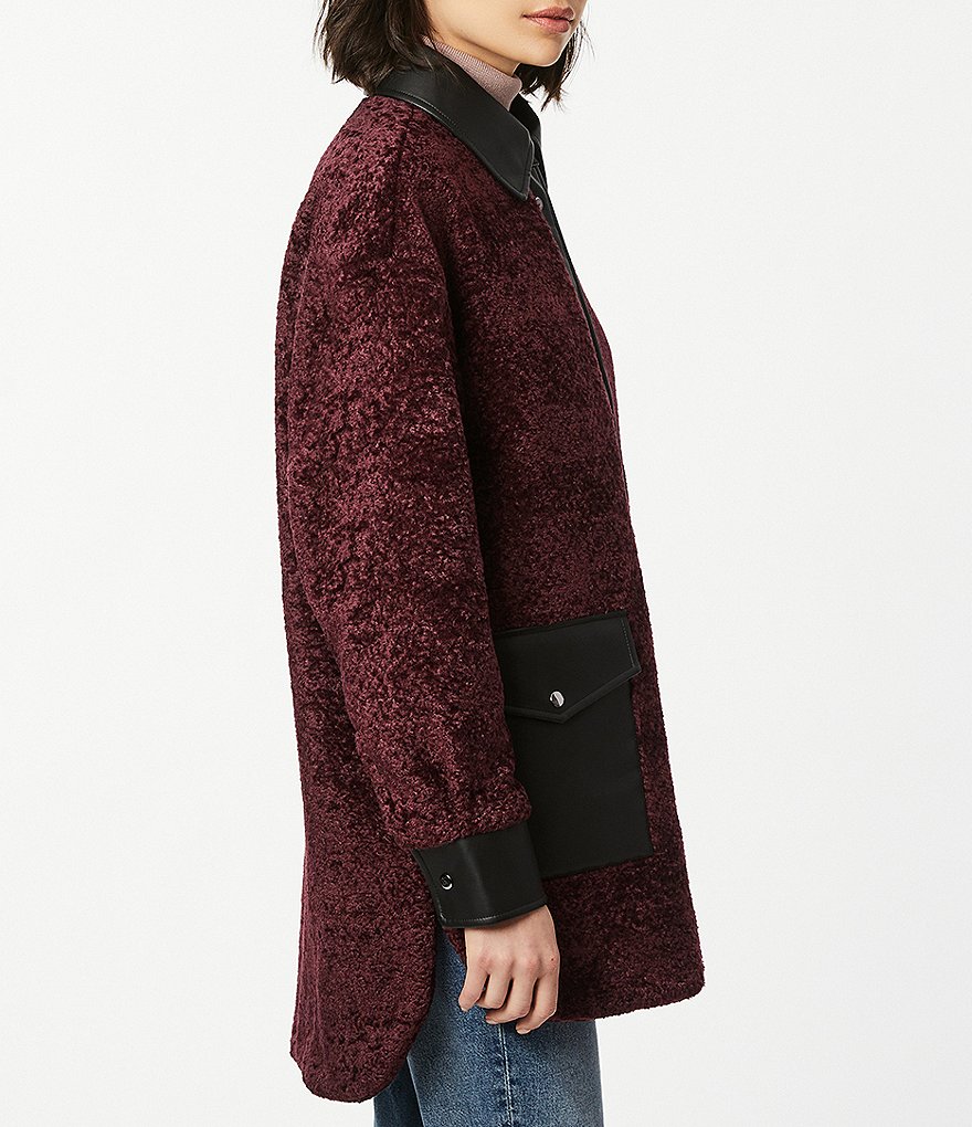 Kenneth Cole New York Short Water-Resistant Stand Collar Hooded Long Sleeve Chevron Puffer Jacket