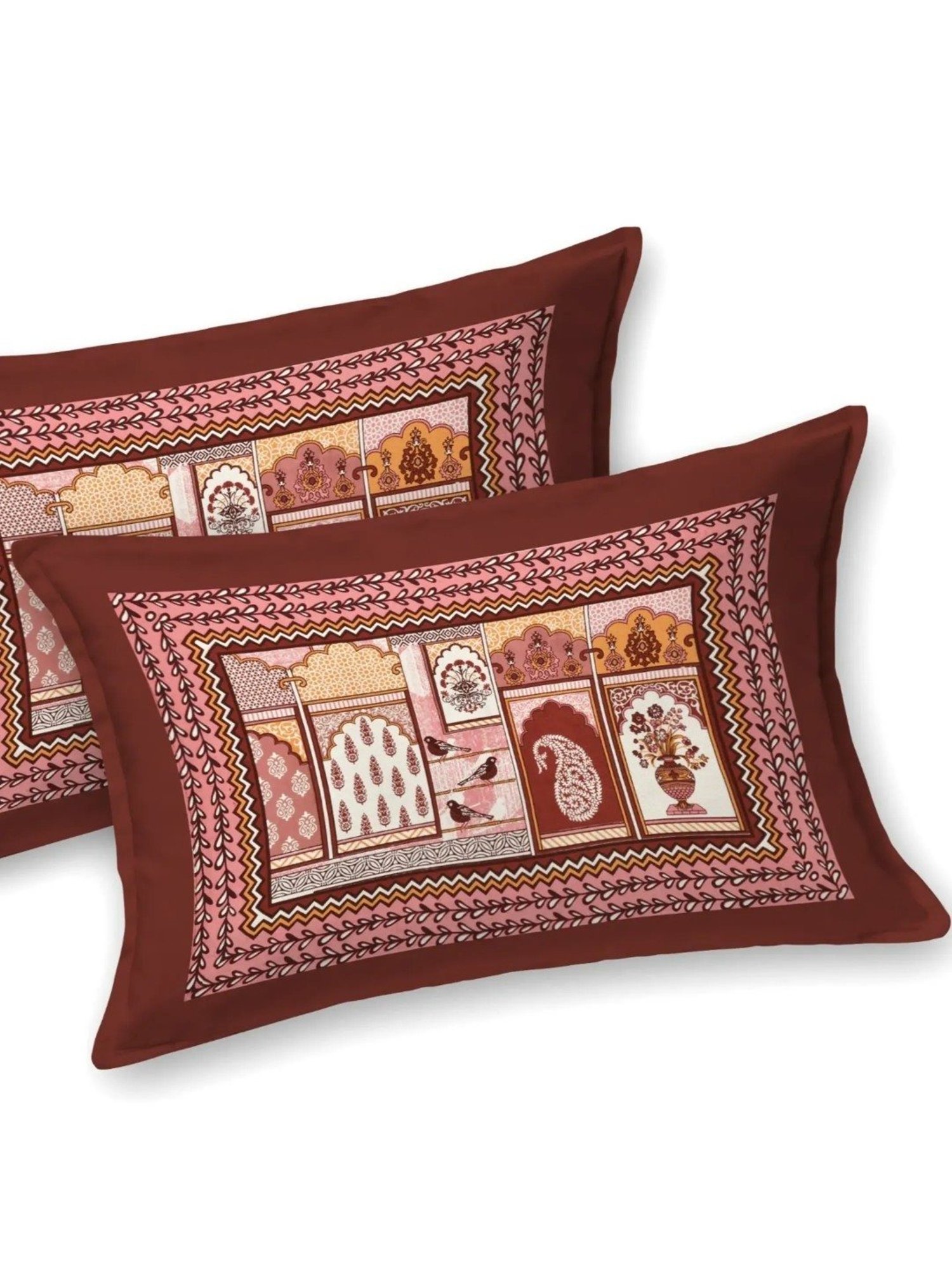 Living Roots Abstract Maroon 300 TC Cotton Bedsheet with 2 Pillow Covers