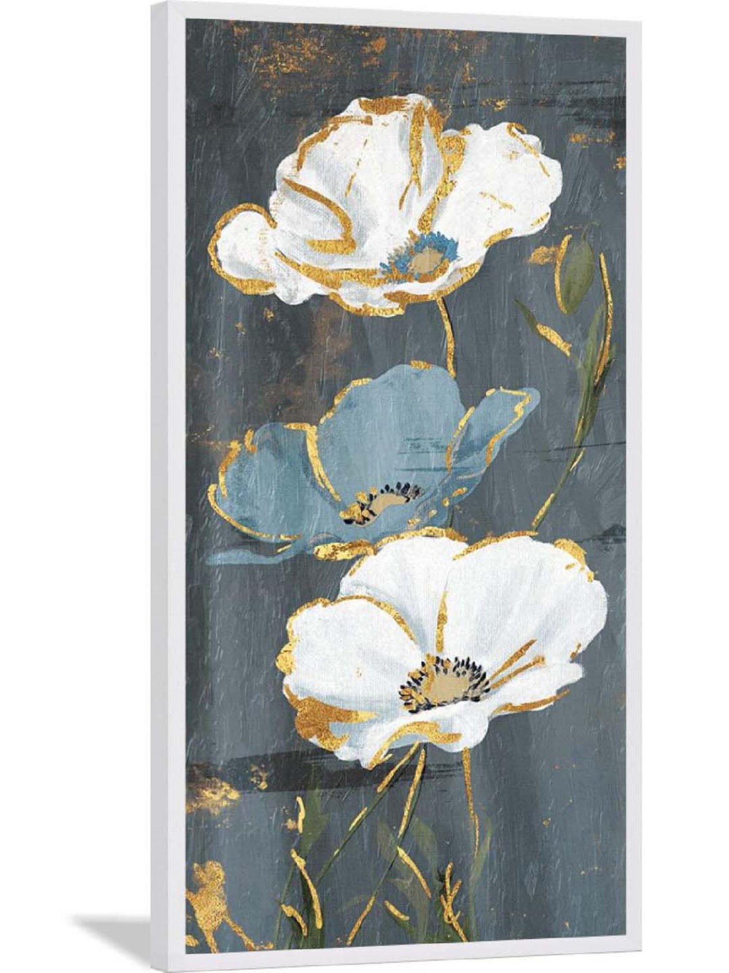 ARTE'VENUE Floral Shine Grey & White Canvas Wall Arts - Set of 2 (11 X 21 inch Each)