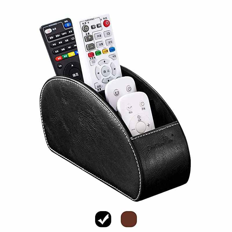 Remote Control Holders Organizer Box with 5 Compartment PU Leather Multi-functional Office Organization and Storage Caddy Store Remote Holders,Brush,Pencil,Glasses and Media Player (Black1)