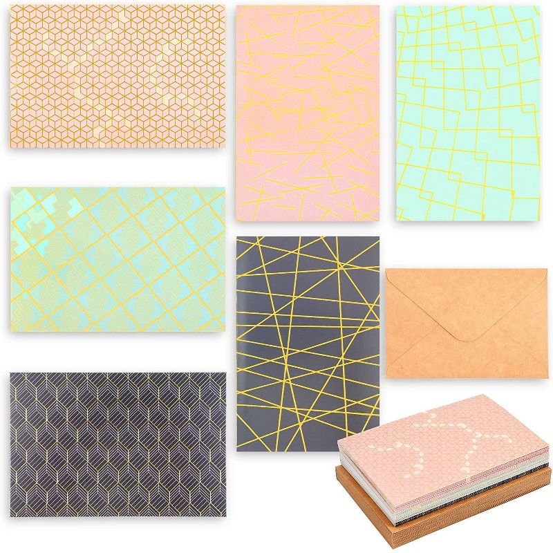 24 Count Geometric Gold Foil Notecards Invitation Cards with Envelopes in 6 Designs for Wedding and Party, 4" x 6"