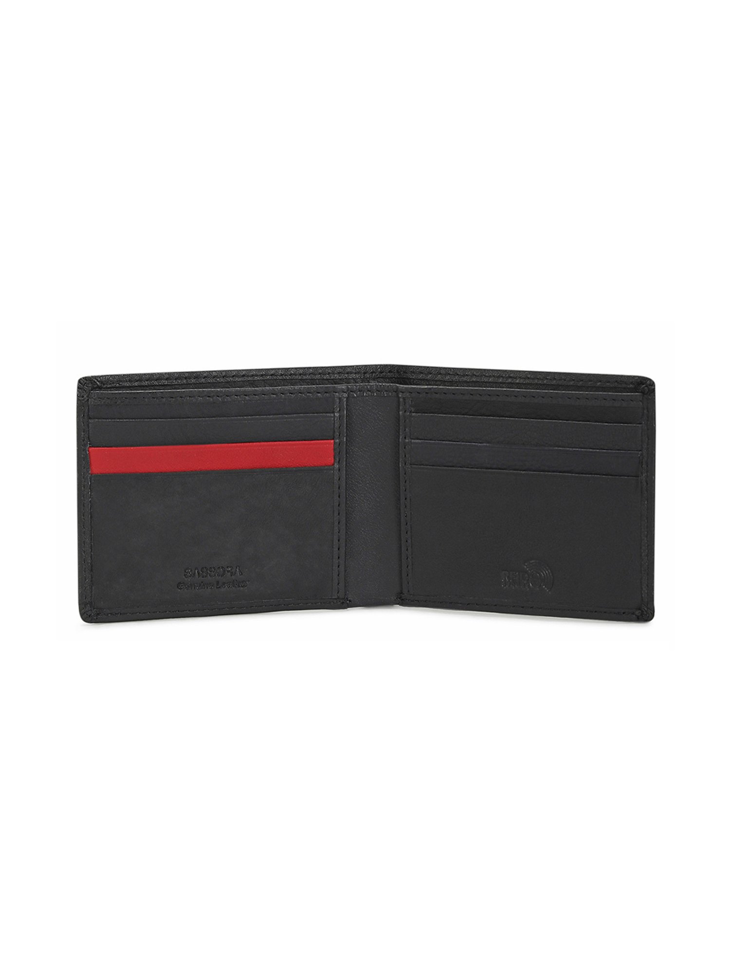 Sassora Black & Red Small Leather Bi-fold Wallet Keychain Gift Set (Pack Of 2)
