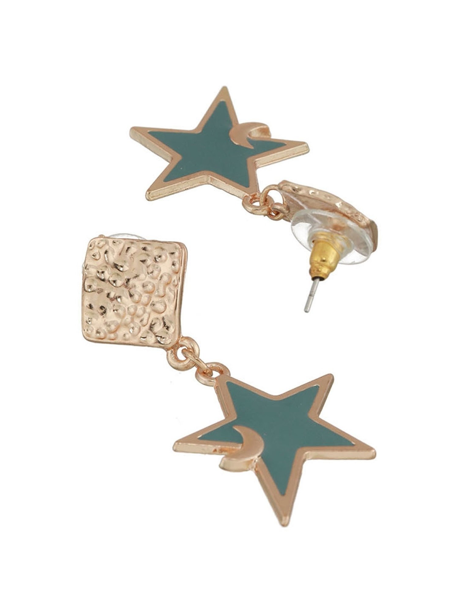 Priyaasi Rose Gold-Plated Textured Box Blue Star Dangler Earrings for Women