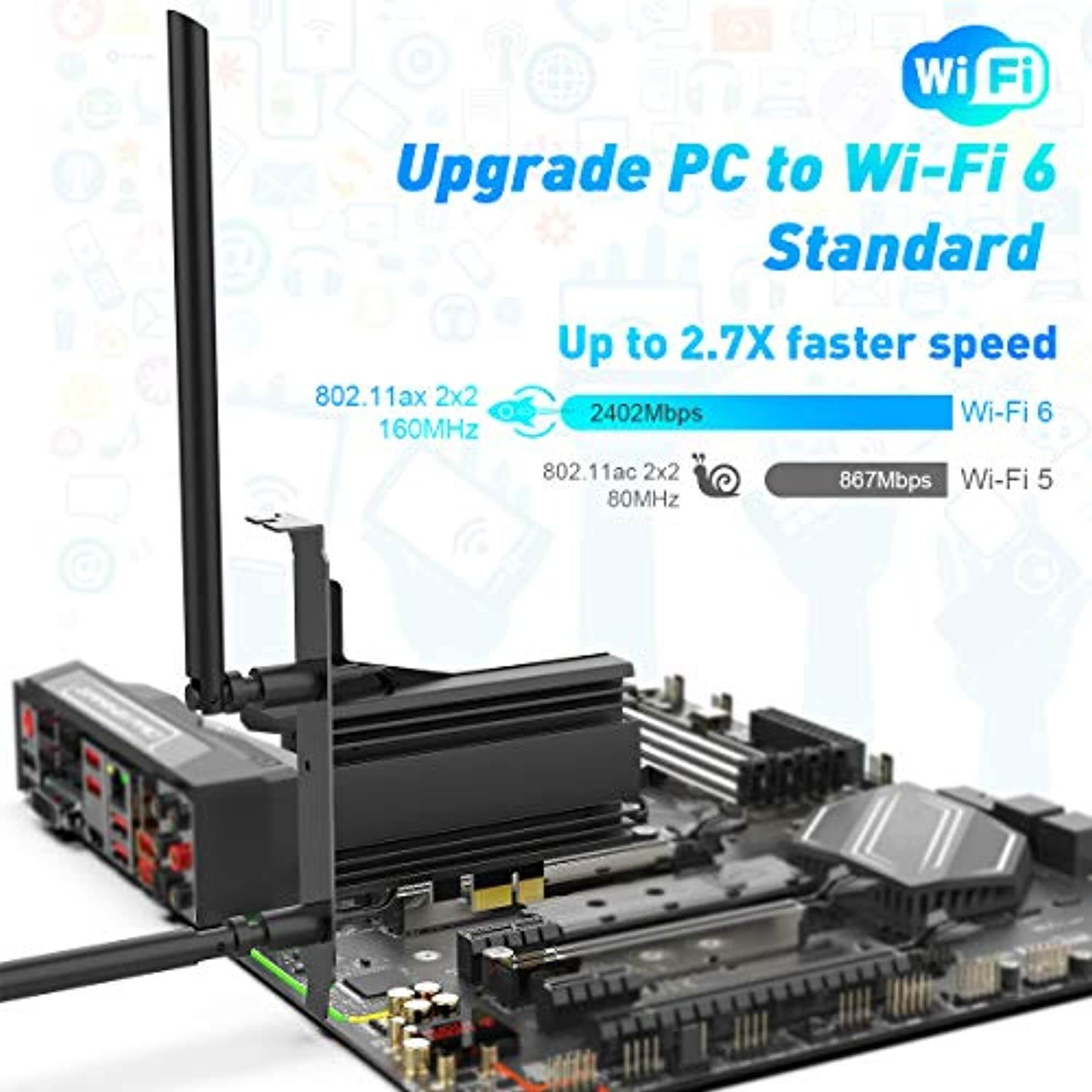 Rocketek WiFi 6 Wireless Network Card for PC, Wireless PCIE WiFi Network Card Up to 3000Mbps with Bluetooth 5.0 Intel AX200 Chip,Ultra-Low Latency 802.11AX Dual-Band PCI-E Card Only for W (HW-WF021-B)