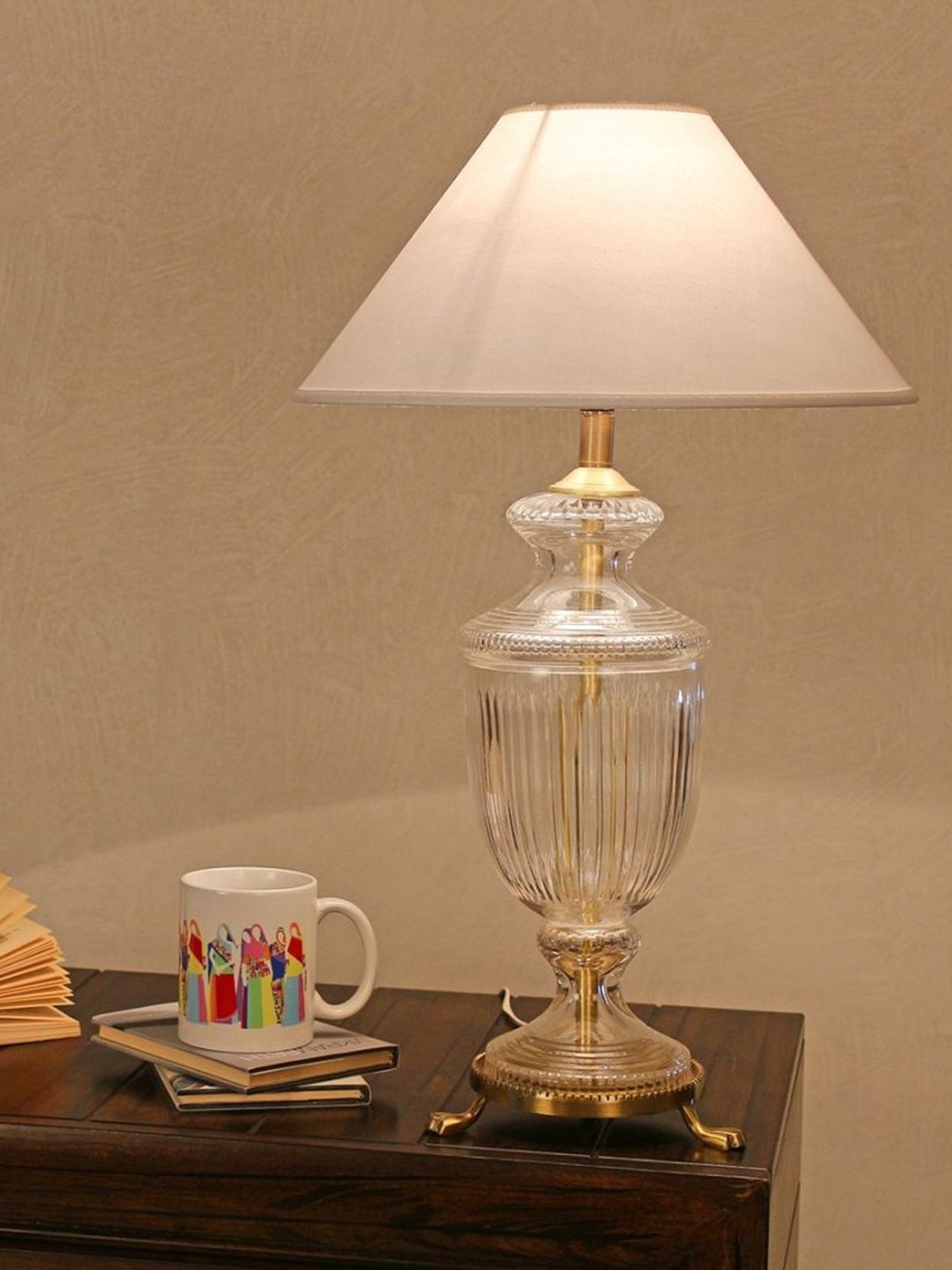 Kapoor Lamp Shades Transparent & White Glass Oleana Cotton Shade Table Lamp