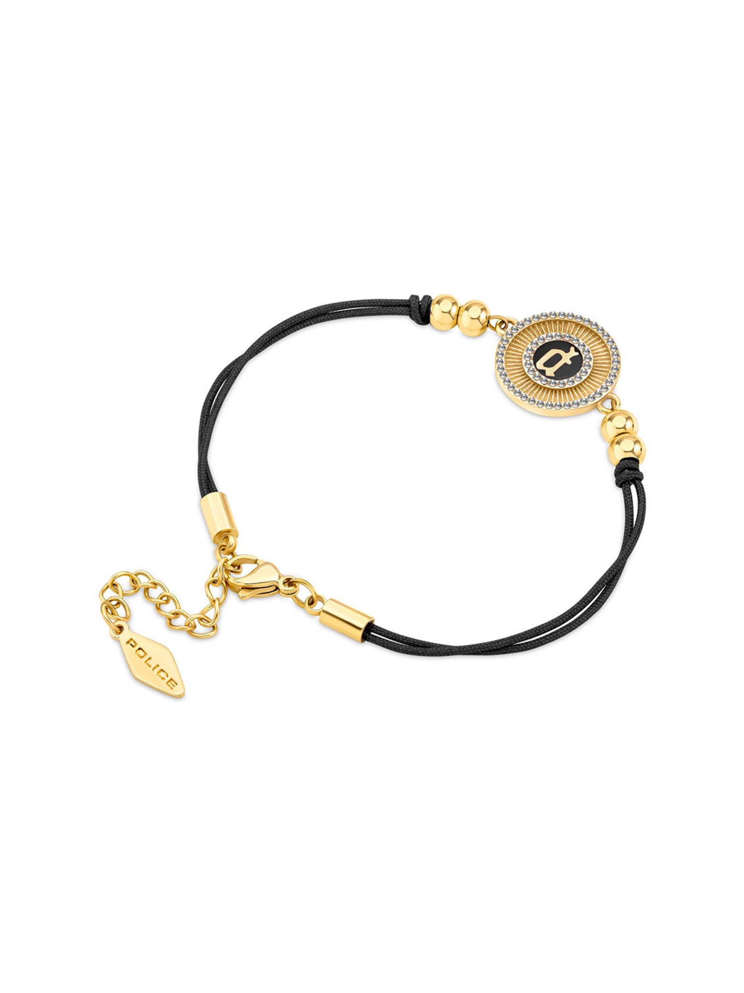 Police Luck Crystal With Double Cord Black Flexible fit Bracelet for Women