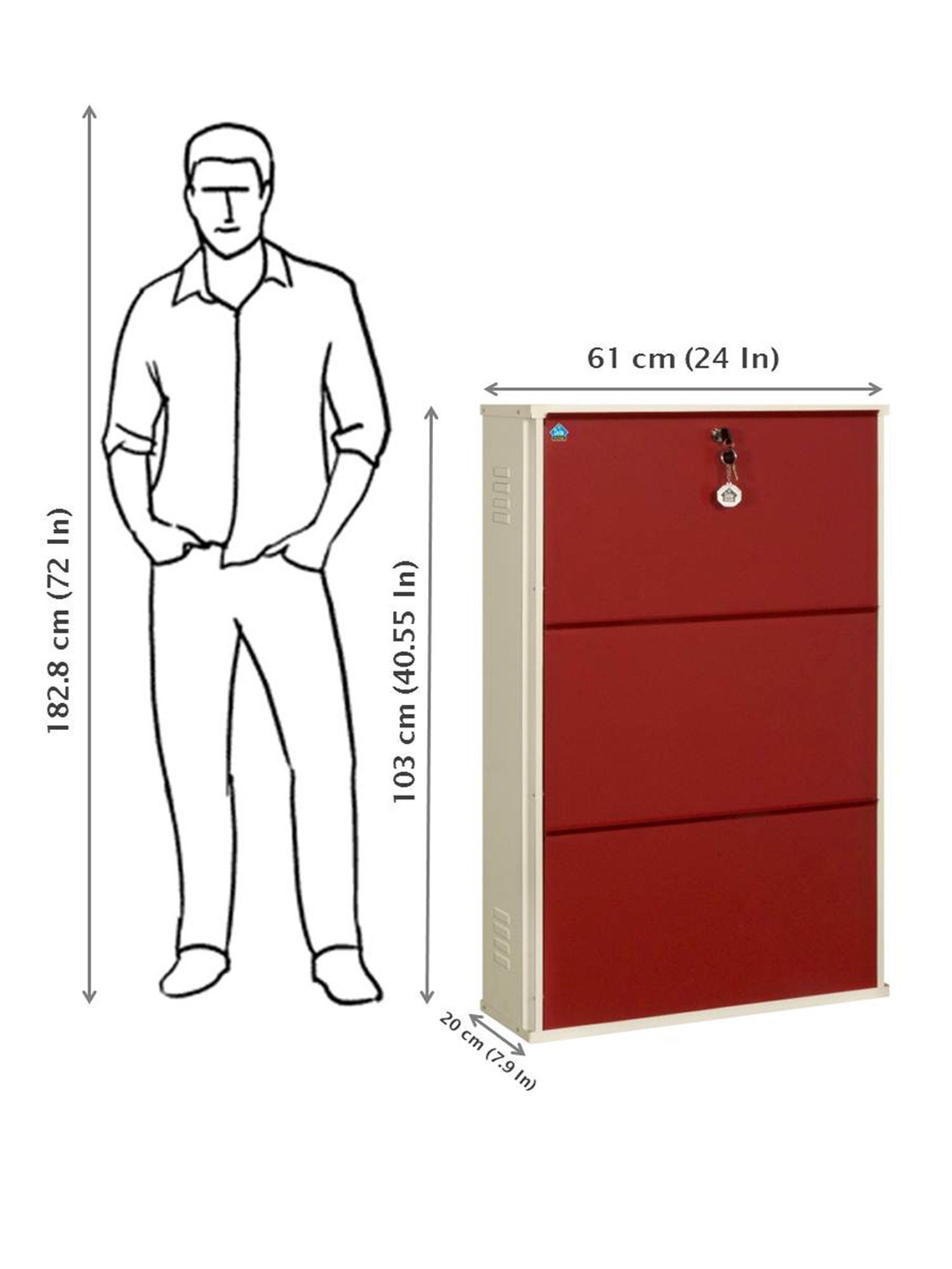 Delite Kom Metal Shoe Rack - 24" 6 Shelf, Double Decker, Ivory BrickRed, PowderCoat, Wall Mount, DIY