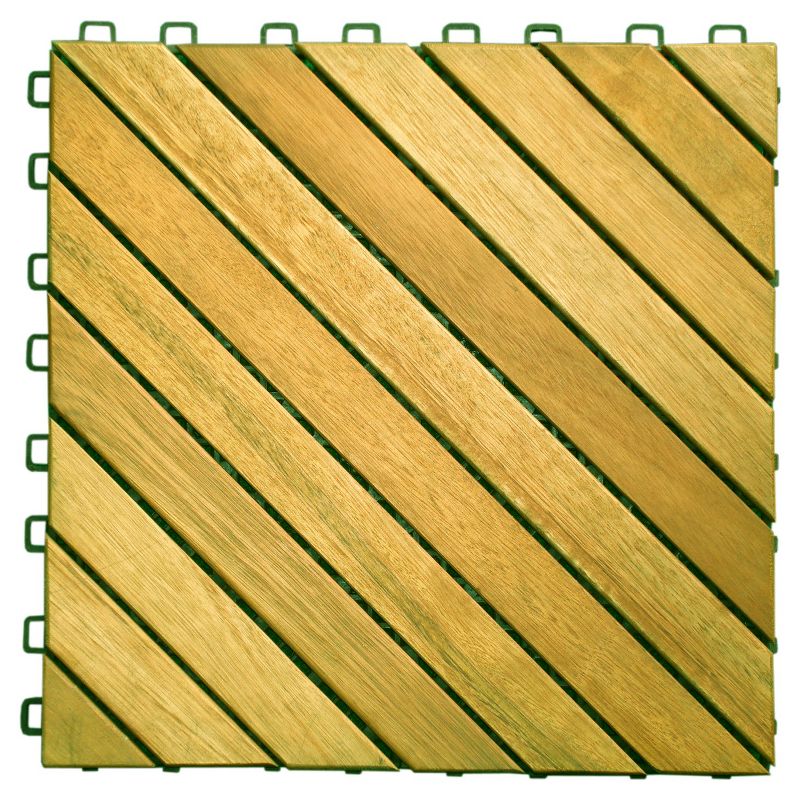 Vifah 12 Diagonal Slat Acacia Interlocking Deck Tile - Brown (Set of 10)