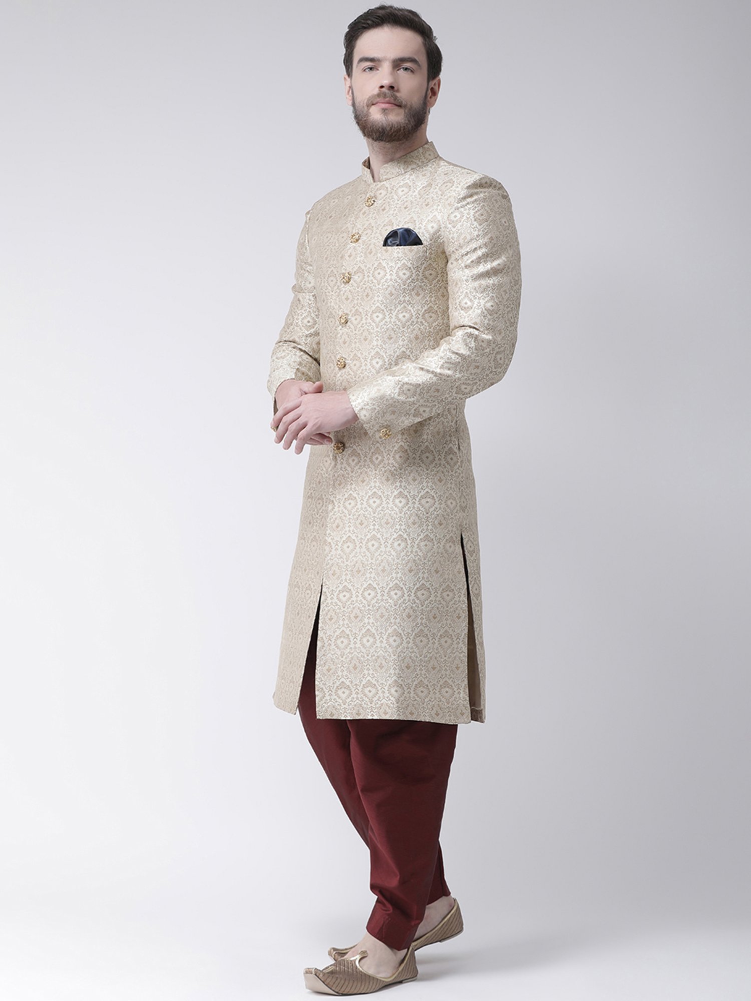 Benstoke Black & Maroon Regular Fit Sherwani Set