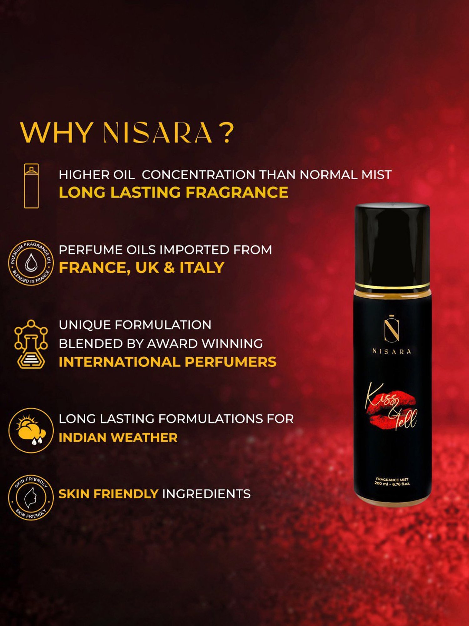 NISARA Kiss & Tell Body Mist for Women - 200 ml