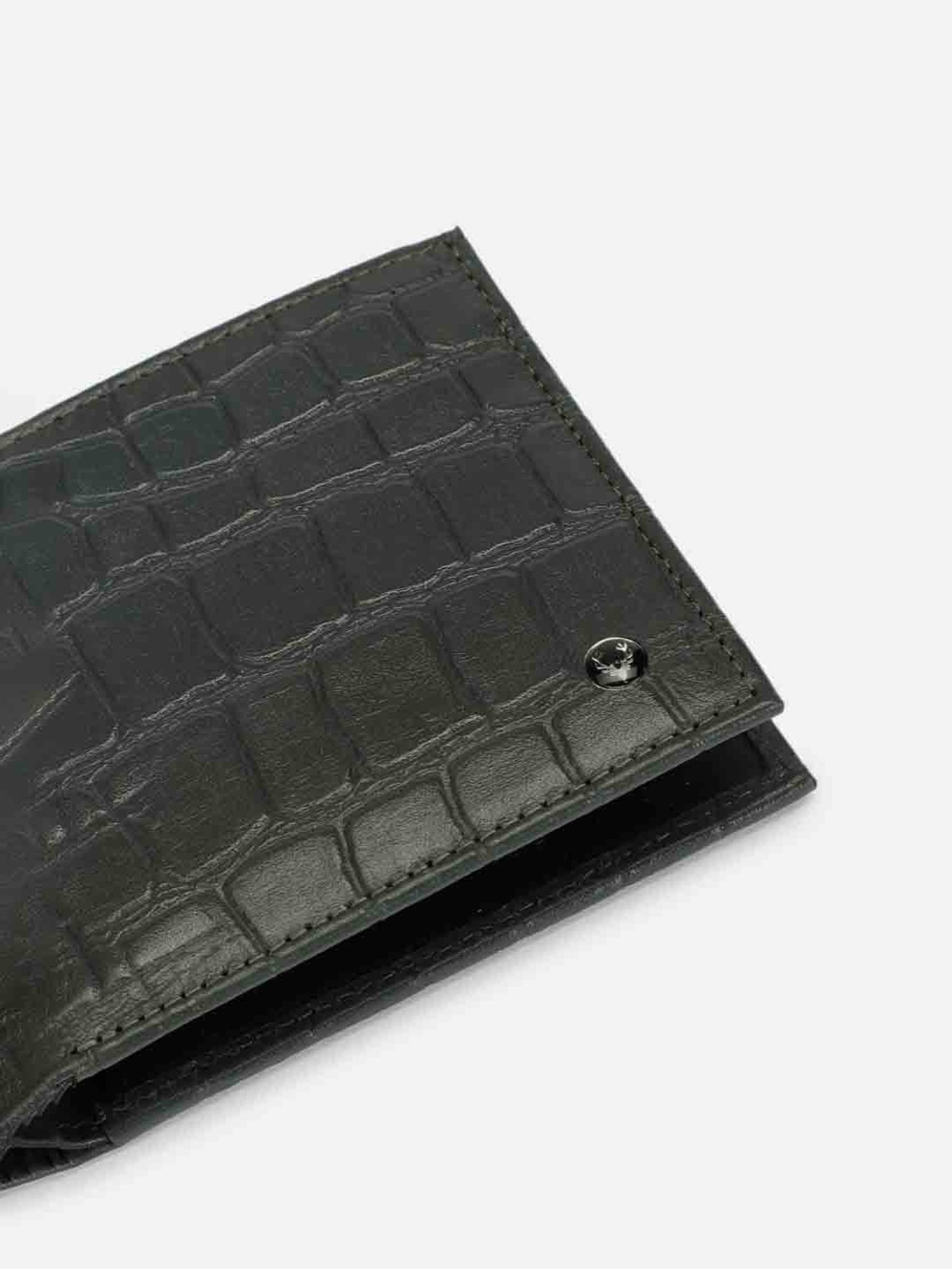 Allen Solly Dark Olive Textured Leather Bi-Fold Wallet for Men