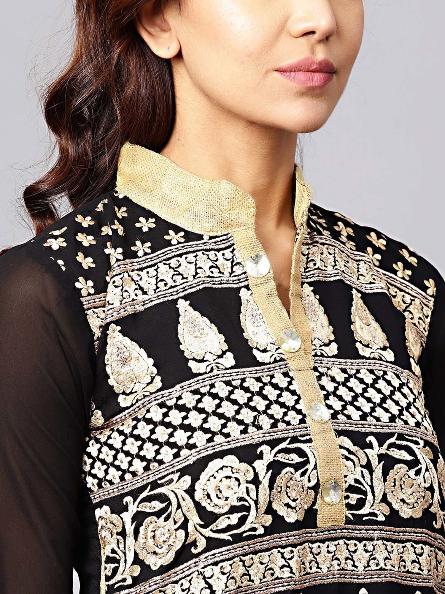 Chhabra 555 Beige & Black Embroidered Kurti Sharara Set With Dupatta