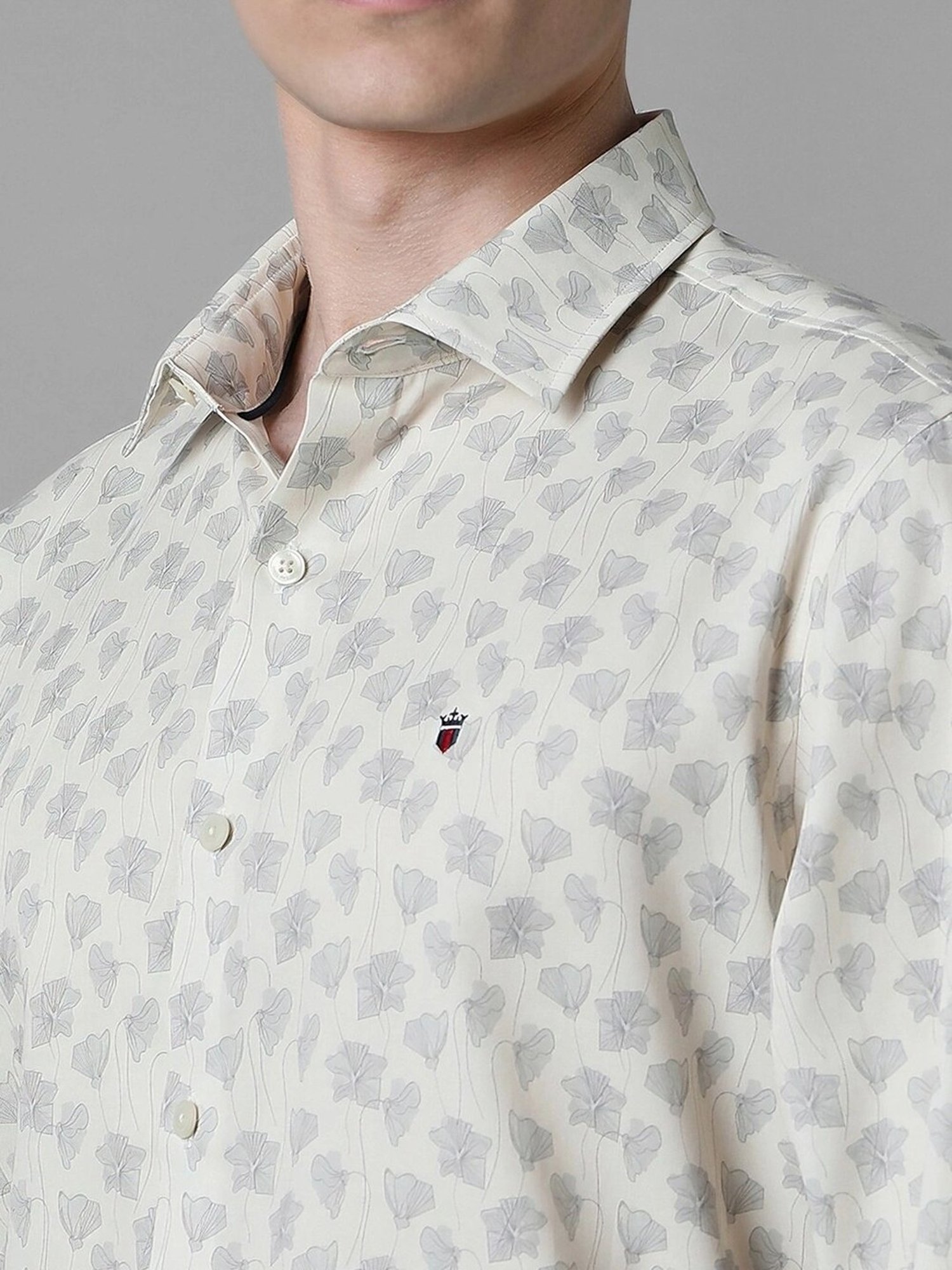 Louis Philippe Cream Cotton Slim Fit Printed Shirt
