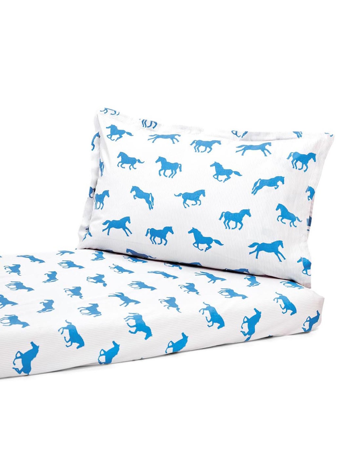 Nigh Nigh Horse White & Blue Cotton 300 TC Kids Bed Linen Set