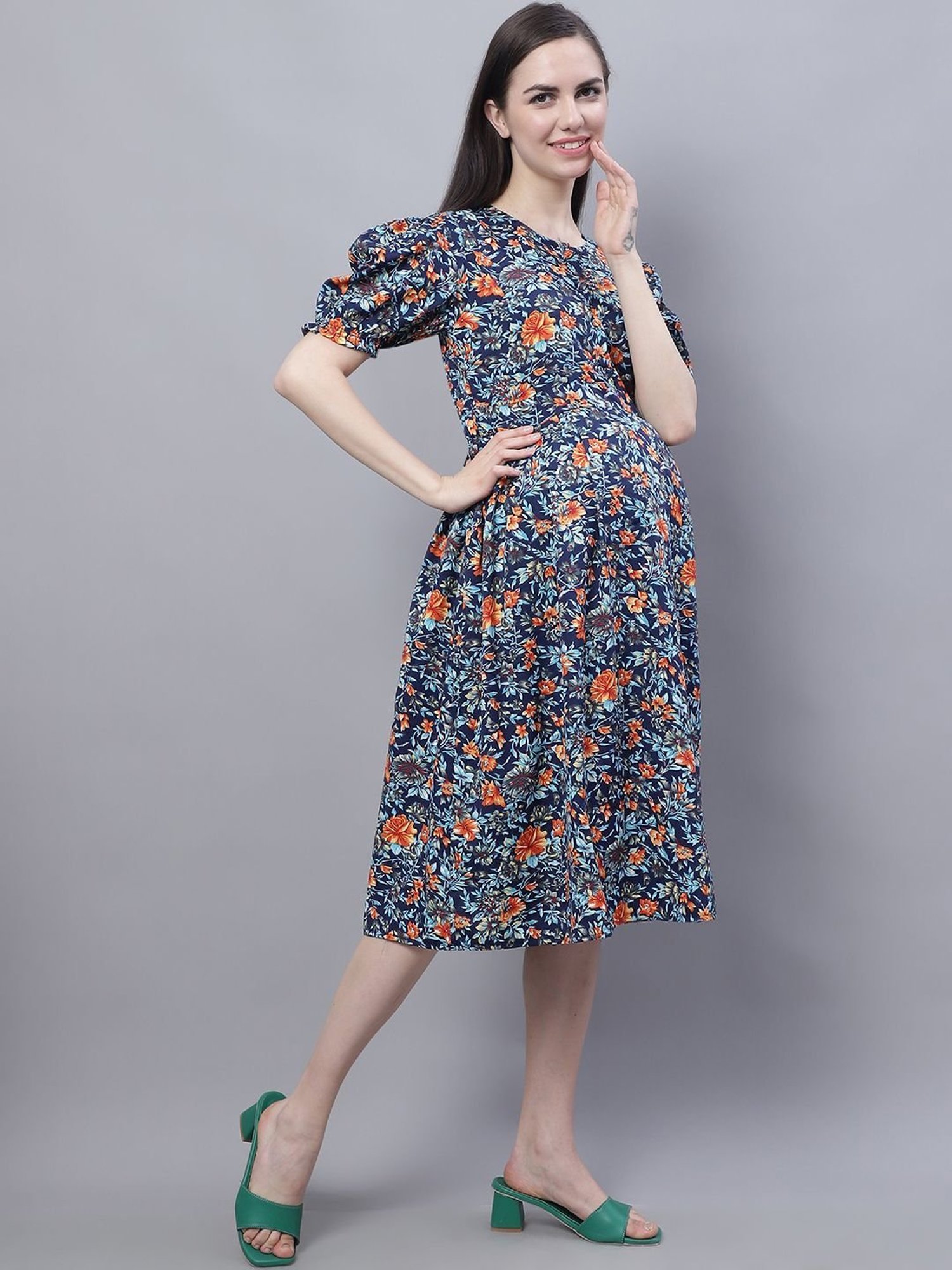 Moms Maternity Blue Printed Dress