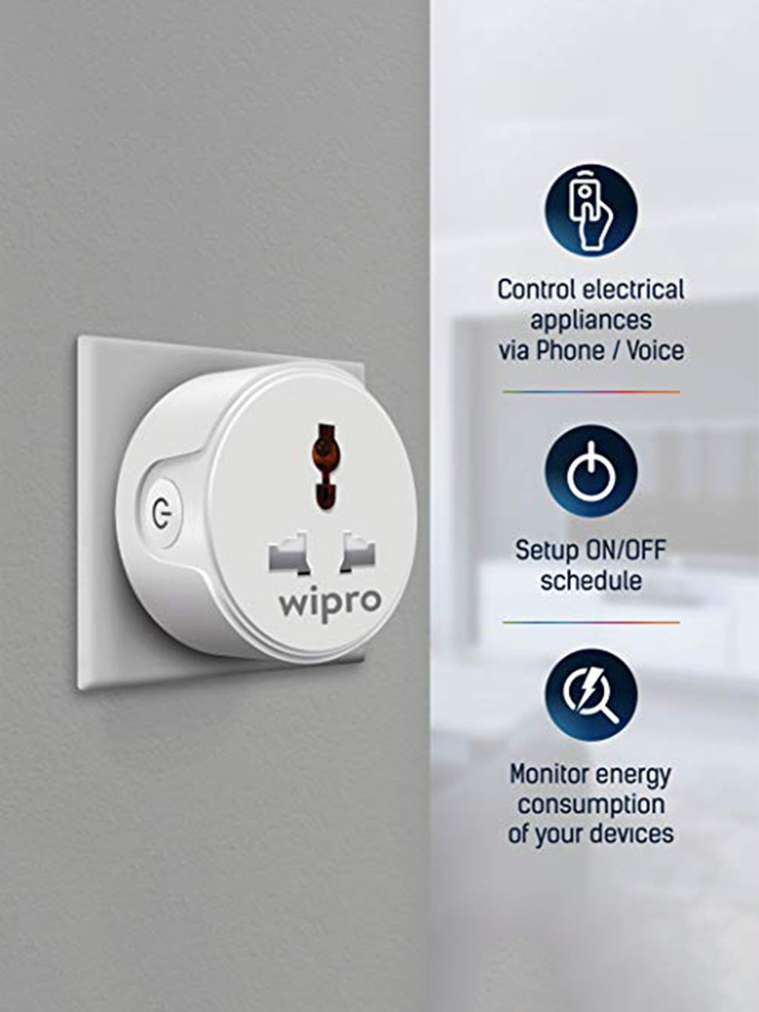 Wipro 10A Smart Plug Compatible with Alexa and Google Assistant - Pack of 3 (White)