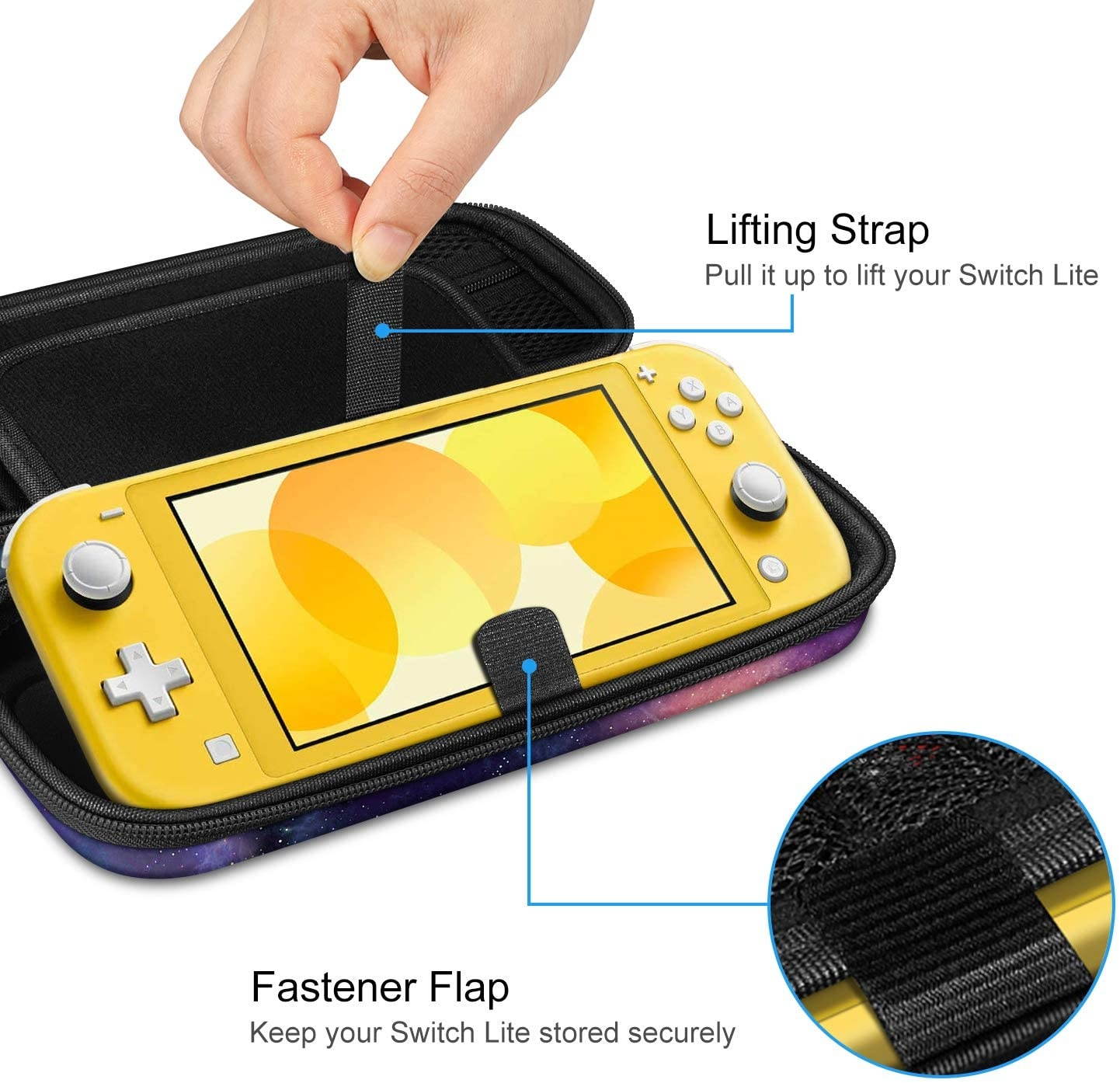 Fintie Carry Case for Nintendo Switch Lite 2019 - [Shockproof] Hard Shell Protective Cover Bag with 15 Game Card/2 Micro SD Card Slots, Inner Pocket for Switch Lite Console & Accessories, Galaxy