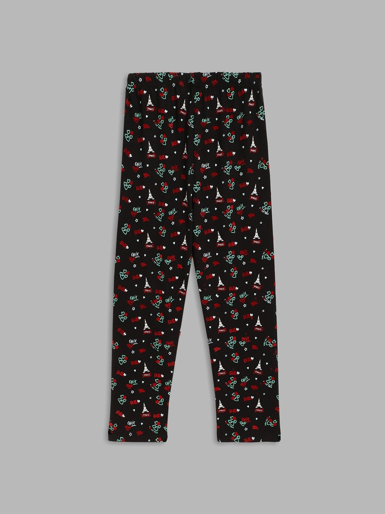 Elle Girls Black Cotton Printed Leggings