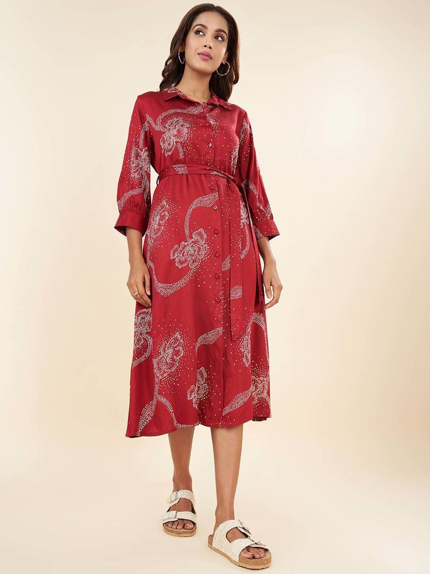 Akkriti by Pantaloons Red Printed A-Line Dress