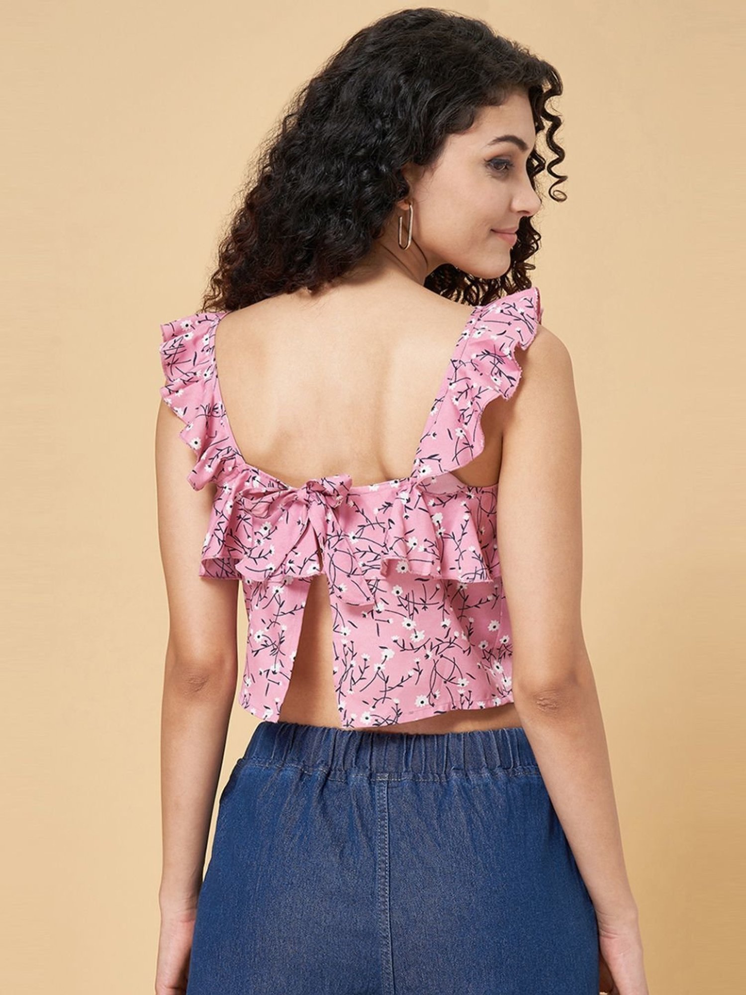 YU by Pantaloons Pink Printed Crop Top