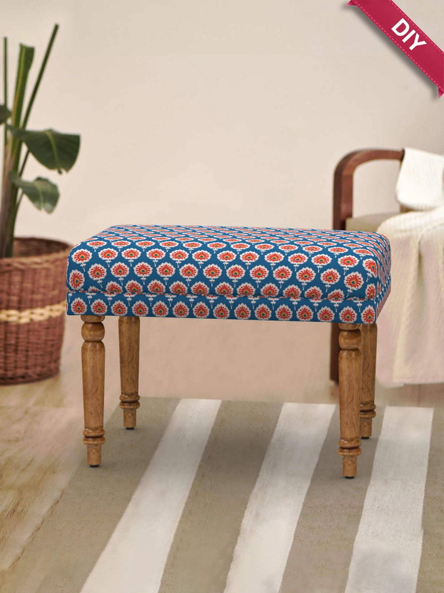 Chumbak Jodhpur Sailor Solid Blue Sheesham Wood Bench