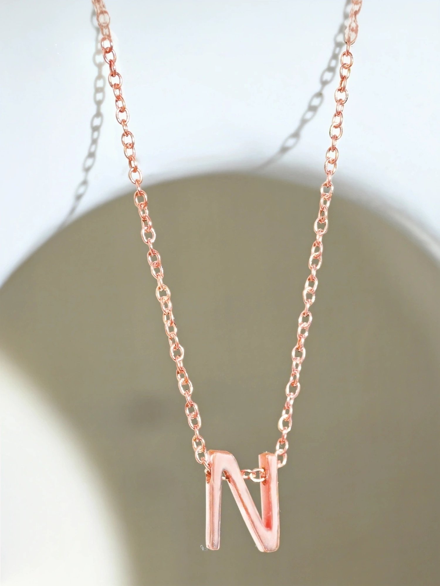 Touch925 Sterling Silver Noble N Initial Rose Gold Chain Pendant