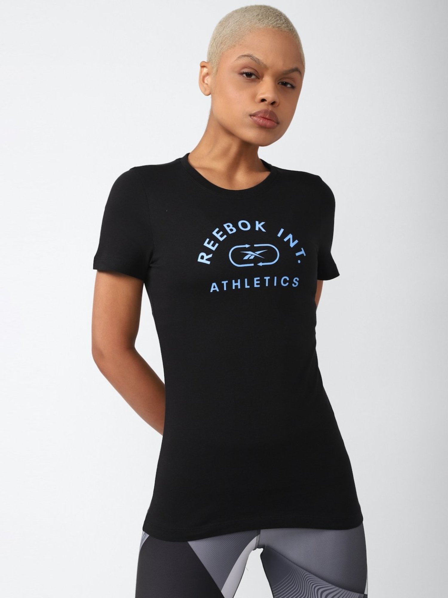 Reebok Black Cotton Printed Sports T-Shirt